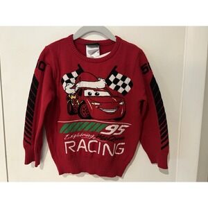 Disney Pixar Cars Sweater‎ Boys 3T Red Lightning McQueen Santa Racing Christmas